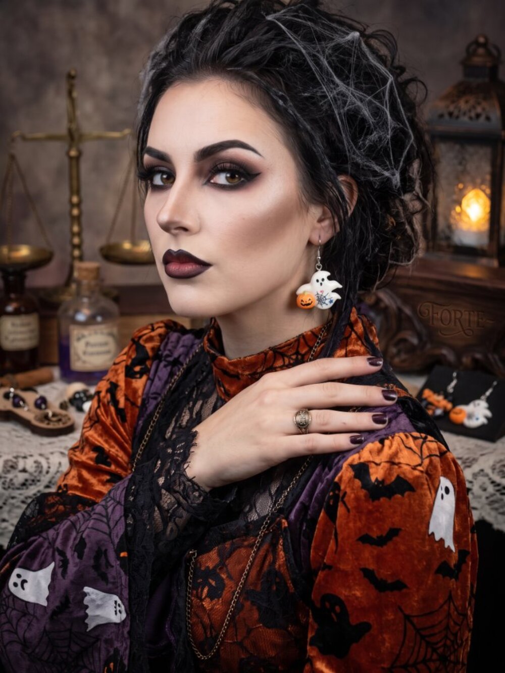 Spooky Ghost & Pumpkin Dangle Earrings | Halloween Jewelry
